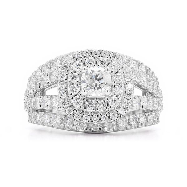 14K White Gold 2.00ctw Split Shank Double Halo Diamond Ring Raleigh Diamond Fine Jewelry Raleigh, NC