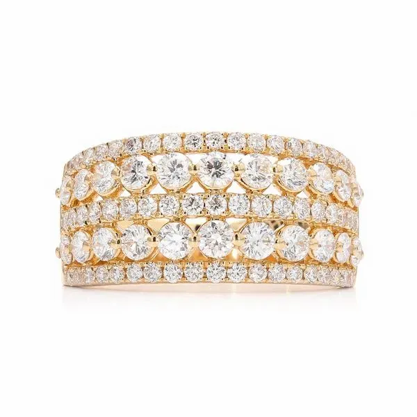 18K Yellow Gold Wide Diamond Band Raleigh Diamond Fine Jewelry Raleigh, NC