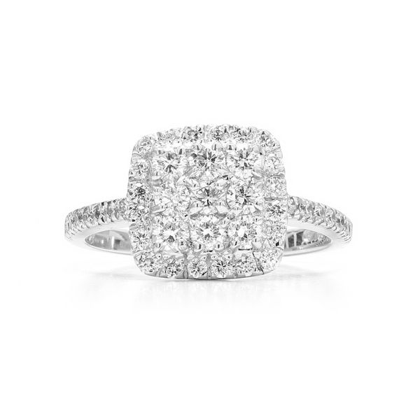 14K White Gold 1.00ctw Diamond Halo Cluster Ring Size 675 Raleigh Diamond Fine Jewelry Raleigh, NC