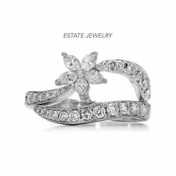 Estate 14K White Gold Flower Diamond Ring Size 7.0 Raleigh Diamond Fine Jewelry Raleigh, NC