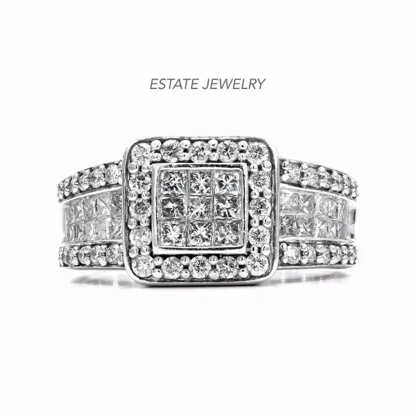 Estate 14K White Gold 2.00ctw Diamond Cluster Ring Size 11.5 Raleigh Diamond Fine Jewelry Raleigh, NC