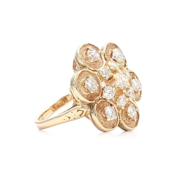 Estate 14K Yellow Gold 1.25ctw Diamond Flower Fashion Ring Image 3 Raleigh Diamond Fine Jewelry Raleigh, NC