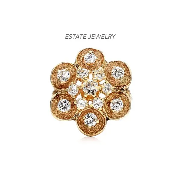 Estate 14K Yellow Gold 1.25ctw Diamond Flower Fashion Ring Raleigh Diamond Fine Jewelry Raleigh, NC