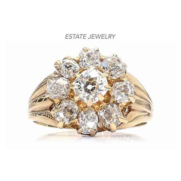 Estate 14K White Gold 1.75ctw Vintage Diamond Halo Fashion Ring Raleigh Diamond Fine Jewelry Raleigh, NC