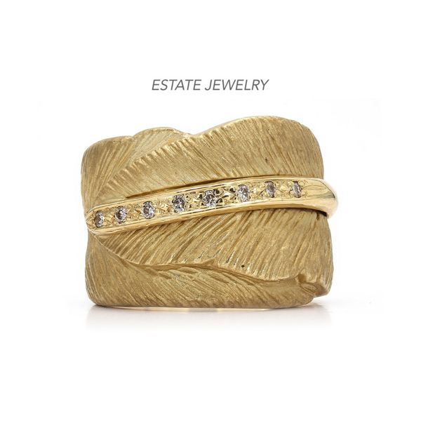 Estate 14K Yellow Gold 0.12ctw Diamond Wide Leaf Band Fashion Ring Matte Finish Raleigh Diamond Fine Jewelry Raleigh, NC