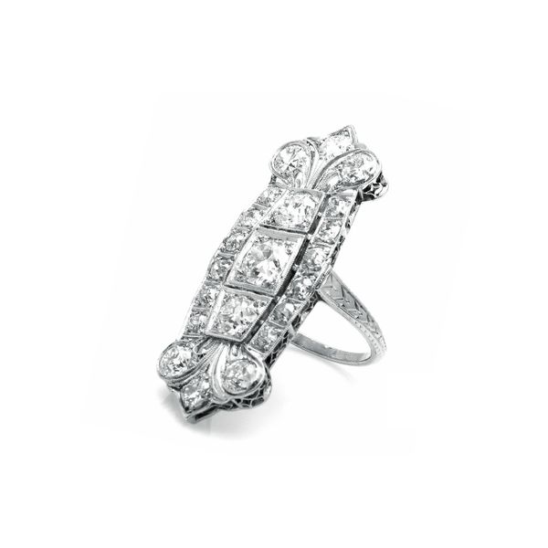 Estate Platinum 3.00ctw Vintage Diamond Panel Engagement Ring Image 2 Raleigh Diamond Fine Jewelry Raleigh, NC