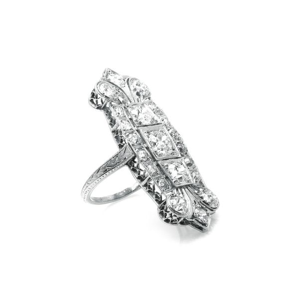 Estate Platinum 3.00ctw Vintage Diamond Panel Engagement Ring Image 3 Raleigh Diamond Fine Jewelry Raleigh, NC