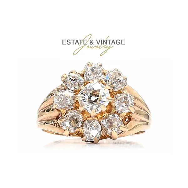 Estate 14K White Gold 1.75ctw Vintage Diamond Halo Fashion Ring Size 5.75 Raleigh Diamond Fine Jewelry Raleigh, NC