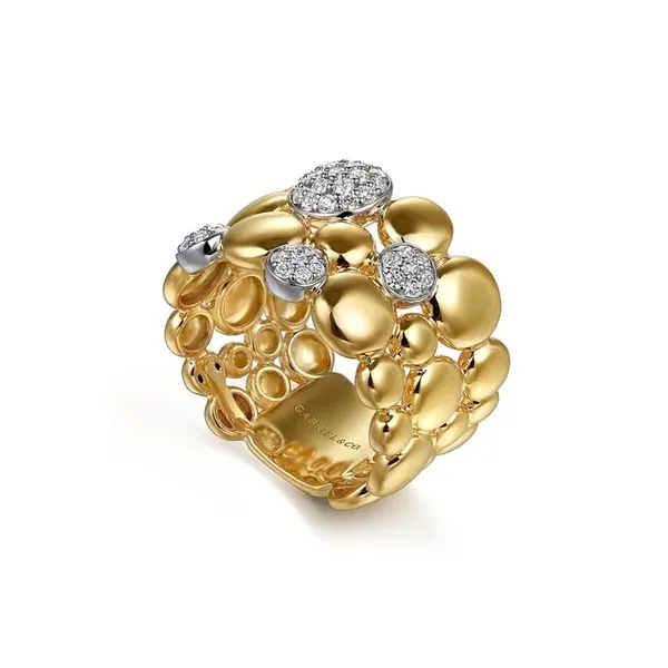 14K White & Yellow Gold Bujukan Pave 0.30ctw NC/SI+ Diamond Wide Band Bubble Ring Size 6.5 Image 2 Raleigh Diamond Fine Jewelry Raleigh, NC