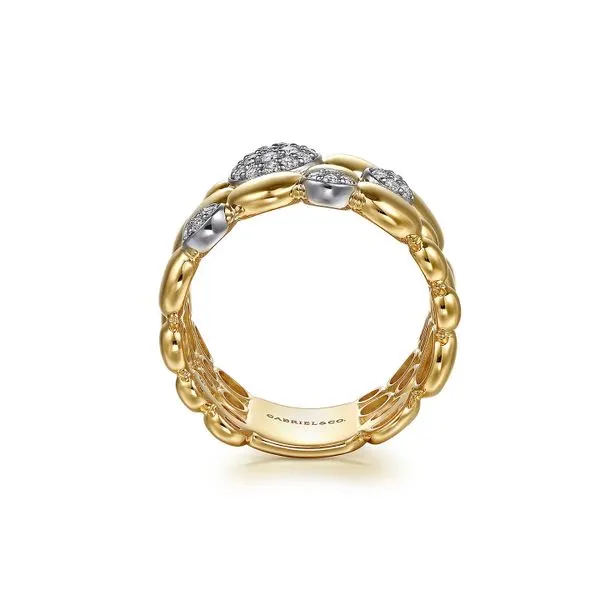 14K White & Yellow Gold Bujukan Pave 0.30ctw NC/SI+ Diamond Wide Band Bubble Ring Size 6.5 Image 3 Raleigh Diamond Fine Jewelry Raleigh, NC