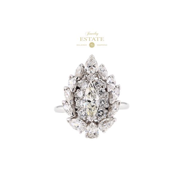 Estate Platinum 3.95ctw Marquise Pear & RBC I-J/SI2-I1 Diamond Contemporary Fashion Ring Sz 8 Raleigh Diamond Fine Jewelry Raleigh, NC