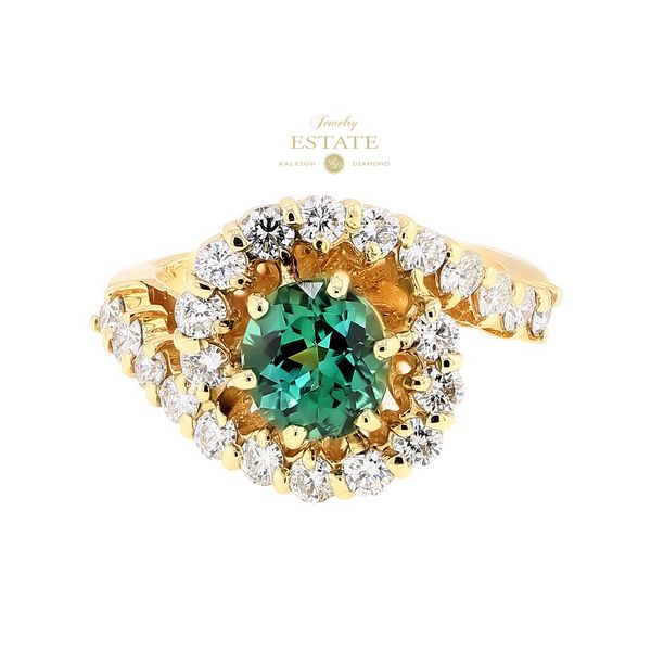 Estate 14K Yellow Gold 0.75ctw F-G/VS1-VS2 Diamond + 1.20ctw GreenTourmaline Swirl Ring Sz 6.25 Raleigh Diamond Fine Jewelry Raleigh, NC