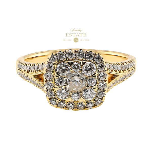 Estate 14K Yellow Gold  0.75ctw G-H SI/2-I1 Diamond Halo Cluster Fashion Ring Sz 7.75 Raleigh Diamond Fine Jewelry Raleigh, NC