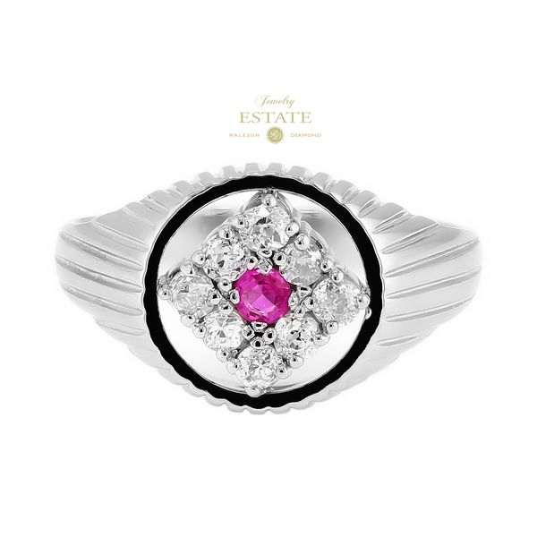 Estate 14K White Gold Pink Sapphire Diamond Signet Fashion Ring Sz 7 Raleigh Diamond Fine Jewelry Raleigh, NC