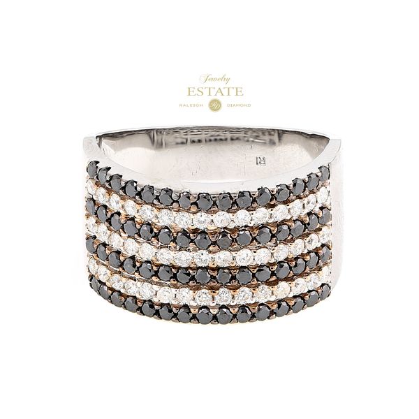 Estate 14K White Gold 1.00ctw Chocolate Vanilla Diamond Wide Fashion Band Sz 8.25 Raleigh Diamond Fine Jewelry Raleigh, NC