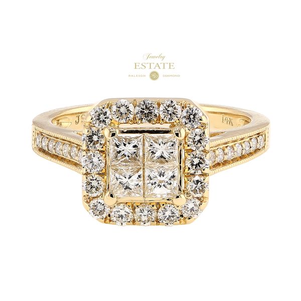 Estate 14K Yellow Gold ~1.00ctw Princess RBC Diamond Halo Fashion Ring Sz 7 Raleigh Diamond Fine Jewelry Raleigh, NC