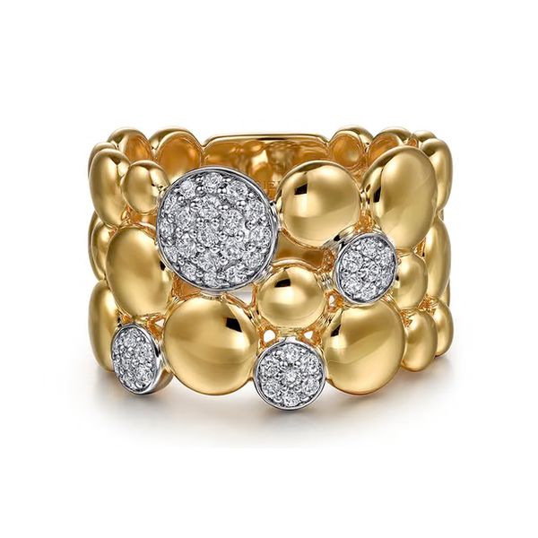 14K White & Yellow Gold 0.29ctw NC/SI+ Diamond Bujukan Pave Wide Band Bubble Ring Sz 6.5 Raleigh Diamond Fine Jewelry Raleigh, NC