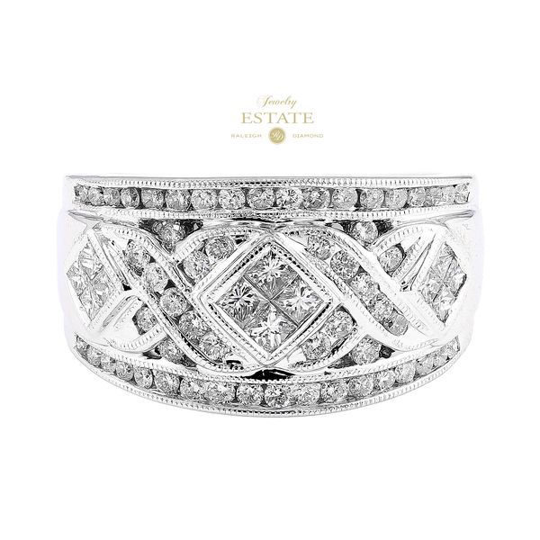 Estate 14K White Gold Princess RBC Wide Diamond Band Sz 8 Raleigh Diamond Fine Jewelry Raleigh, NC