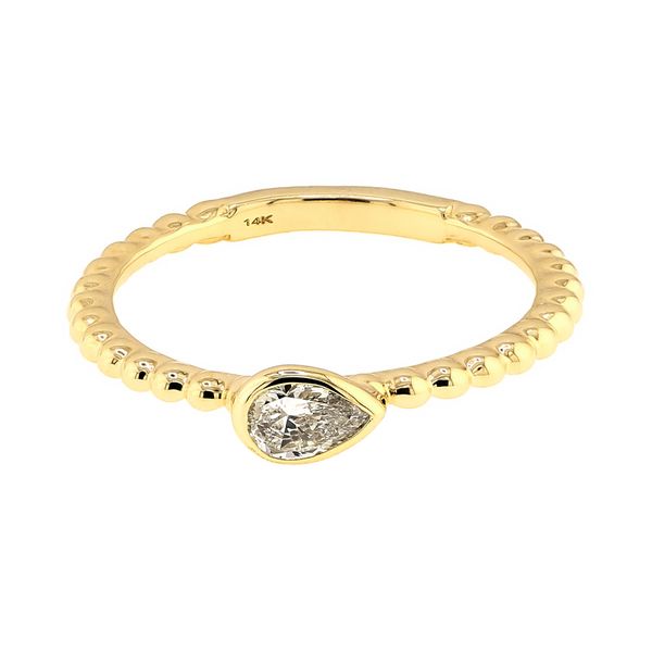 14K Yellow Gold 0.17ct Diamond Stacking Pear Bezel Set Fashion Ring Sz 6.5 Raleigh Diamond Fine Jewelry Raleigh, NC