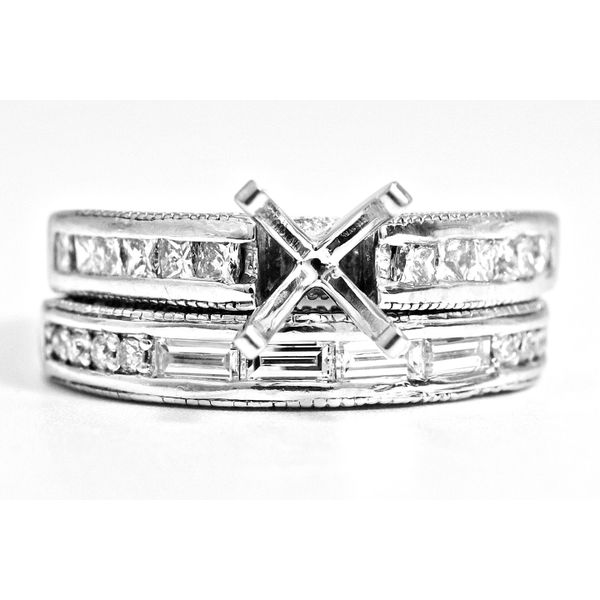 Diamond Channel Set Semi-Mount with Matching Band in 14k White Gold Raleigh Diamond Fine Jewelry Raleigh, NC