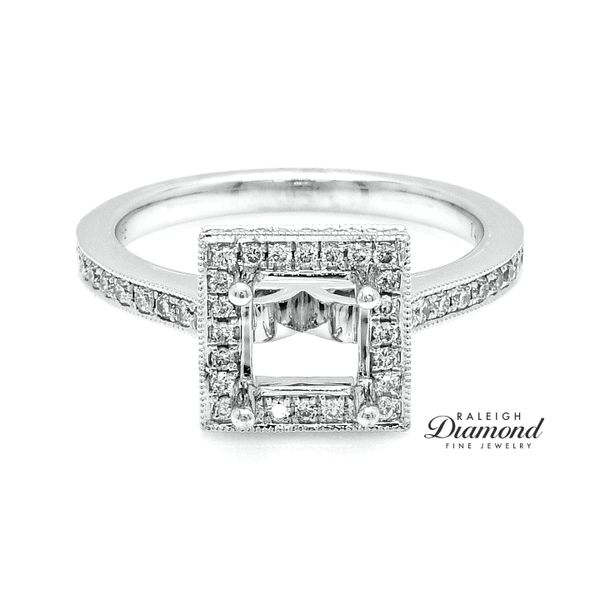 Square Halo Semi-mount Engagement Ring 14k White Gold 0.39cttw Raleigh Diamond Fine Jewelry Raleigh, NC