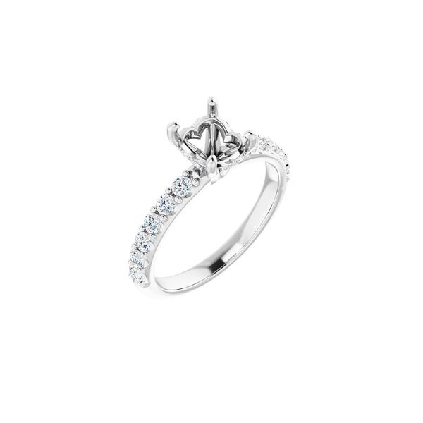 14K White Gold 0.37ctw Oval Accented Diamond Semi-mount Ring Setting for 8x6mm Image 2 Raleigh Diamond Fine Jewelry Raleigh, NC