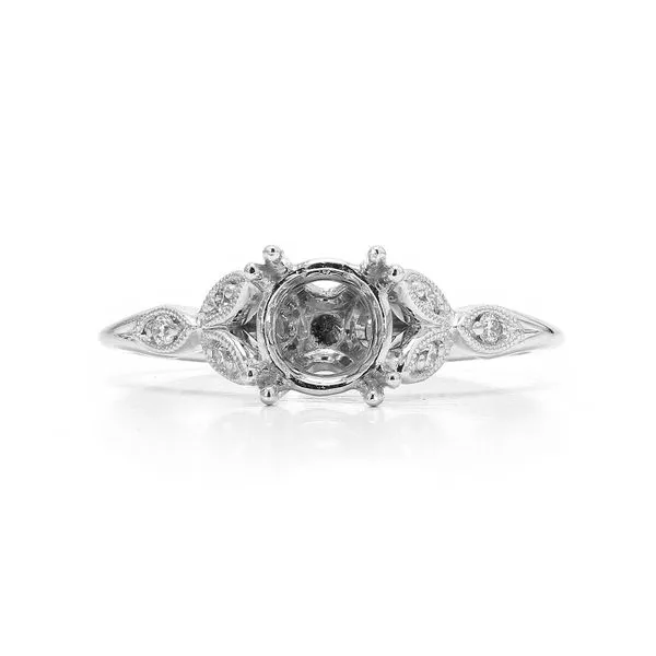 14K White Gold 0.07ctw Diamond Accented Floral Semi-mount Engagement Ring Raleigh Diamond Fine Jewelry Raleigh, NC