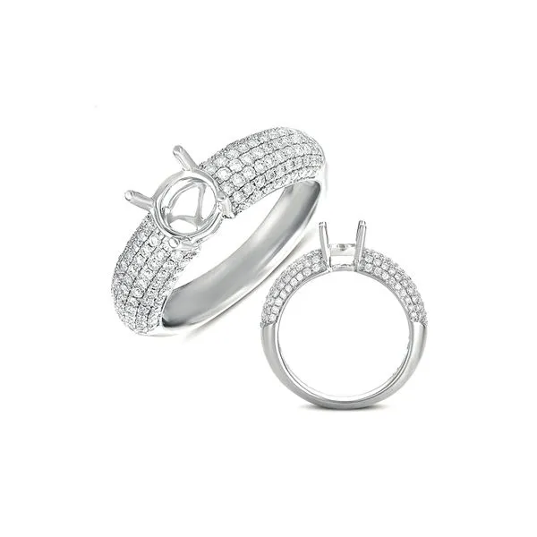 14K White Gold 0.64ctw Pave Diamond Shank Semi-mount Raleigh Diamond Fine Jewelry Raleigh, NC
