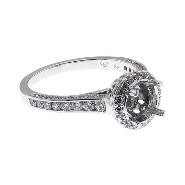 14K White Gold 0.84ctw Accented Vintage Style Diamond Semi-mount Ring Setting Sz 6.25 Image 2 Raleigh Diamond Fine Jewelry Raleigh, NC