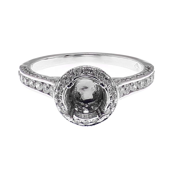 14K White Gold 0.84ctw Accented Vintage Style Diamond Semi-mount Ring Setting Sz 6.25 Raleigh Diamond Fine Jewelry Raleigh, NC