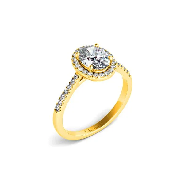 14K Yellow Gold 0.30ctw Diamond Accented Oval Halo Semi-mount Raleigh Diamond Fine Jewelry Raleigh, NC