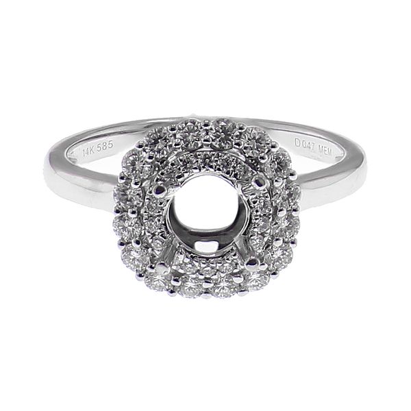 14K White Gold 0.47ctw G-H/SI Double Halo Diamond Semi-mount Ring Setting Sz 6.5 Raleigh Diamond Fine Jewelry Raleigh, NC