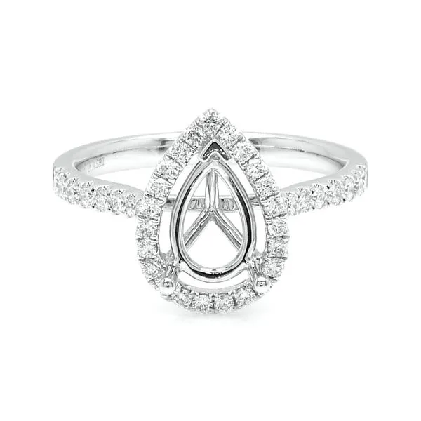 14K White Gold 0.40ctw Diamond Pear Halo Semi-mount Raleigh Diamond Fine Jewelry Raleigh, NC