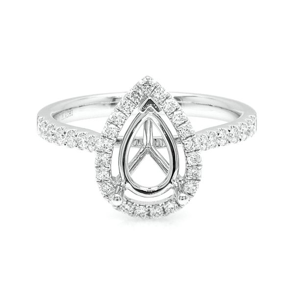 14K White Gold 0.40ctw Diamond Pear Halo Semi-mount Raleigh Diamond Fine Jewelry Raleigh, NC