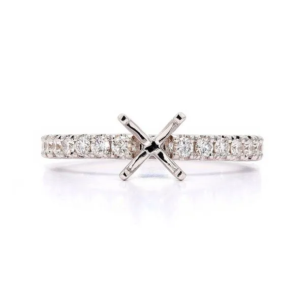 14K White Gold Semi-mount with 0.35ctw Diamond Accented Shank Size 6.0 Raleigh Diamond Fine Jewelry Raleigh, NC