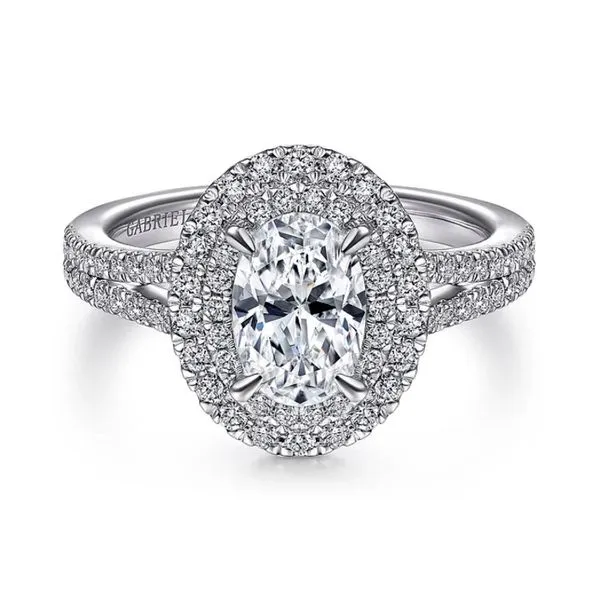 14K White Gold 0.45ctw Oval Double Halo Dia Semi Mount Engagement Ring Raleigh Diamond Fine Jewelry Raleigh, NC