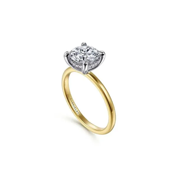 14K White & Yellow Gold 0.06ctw G-H/SI2 Hidden Halo Round Dia Semi Mount Engagement Ring Image 2 Raleigh Diamond Fine Jewelry Raleigh, NC