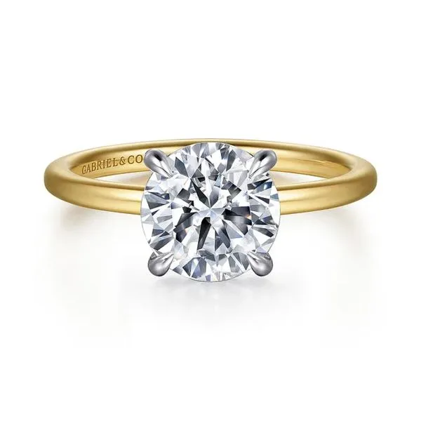 14K White & Yellow Gold 0.06ctw G-H/SI2 Hidden Halo Round Dia Semi Mount Engagement Ring Raleigh Diamond Fine Jewelry Raleigh, NC