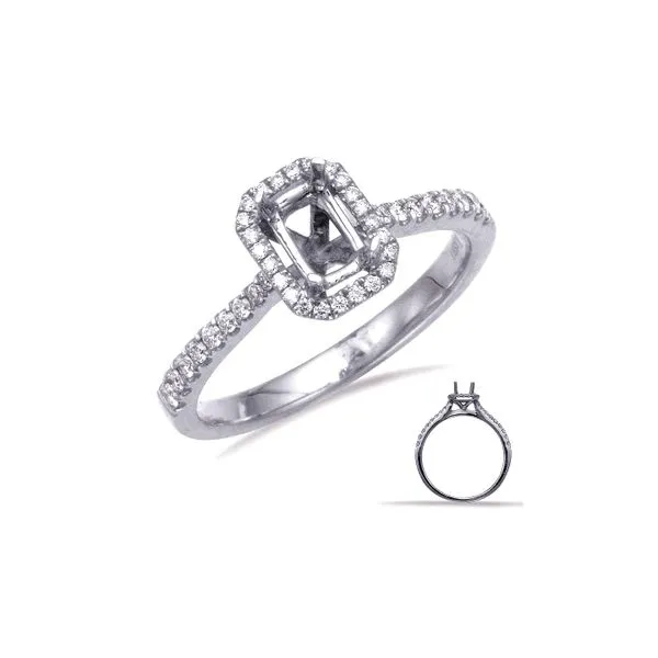 14K White Gold 0.28ctw G/SI1 Emerald Cut Halo Semi-mount Raleigh Diamond Fine Jewelry Raleigh, NC