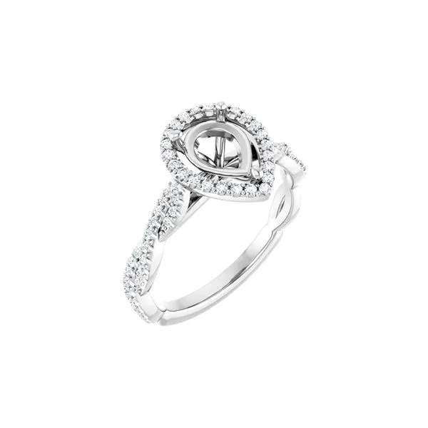 14K White Gold 0.25ctw Semi-mount Halo 8x6 Pear Twist Raleigh Diamond Fine Jewelry Raleigh, NC