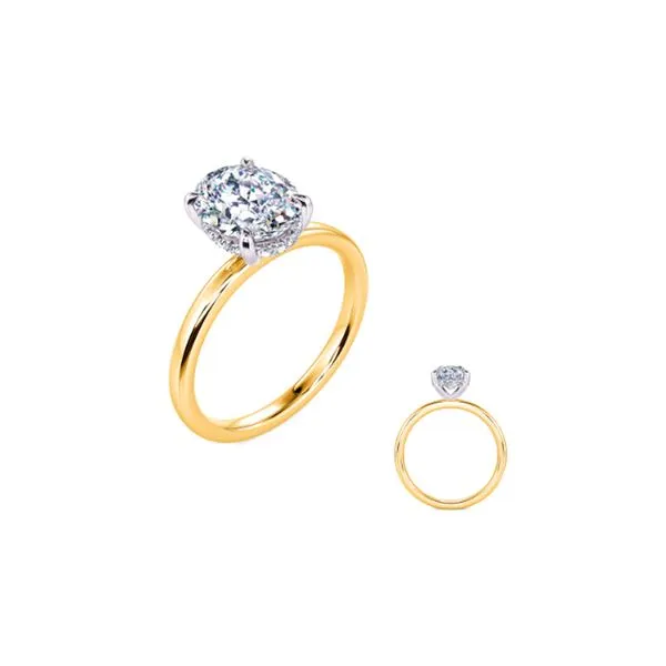 14K White & Yellow Gold 0.08tw Hidden Halo Diamond Semi-Mount 9 x 7mm Raleigh Diamond Fine Jewelry Raleigh, NC