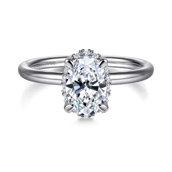 14K White Gold 0.08ctw Oval Hidden Halo Semi-mount for 8 x 5.5mm Size 6.5 Raleigh Diamond Fine Jewelry Raleigh, NC