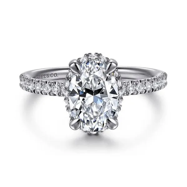 14K White Gold 0.30ctw Semi-Mount Head 9X6 CS2.49 Hidden Halo & Band Size 6.5 Raleigh Diamond Fine Jewelry Raleigh, NC