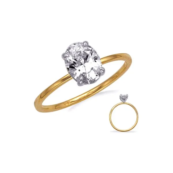14K White & Yellow Gold Solitaire for a 10x7 Oval + 2mm Band Semi Mount Raleigh Diamond Fine Jewelry Raleigh, NC