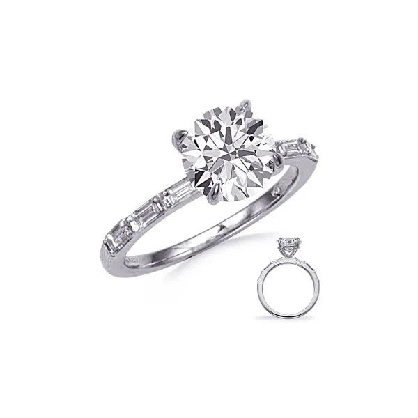 14K White Gold 0.33ctw Baguette + RBC Diamond Semi Mount Raleigh Diamond Fine Jewelry Raleigh, NC