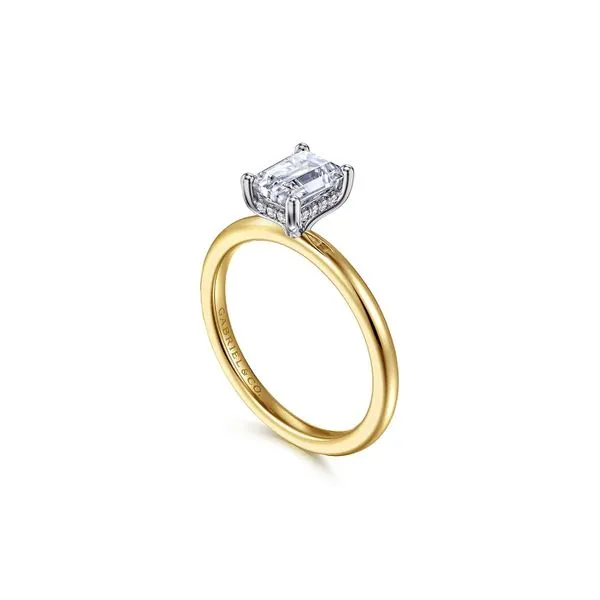 14K White & Yellow Gold Hidden Halo Emerald Cut Diamond Engagement Ring Size 6.5 Image 2 Raleigh Diamond Fine Jewelry Raleigh, NC