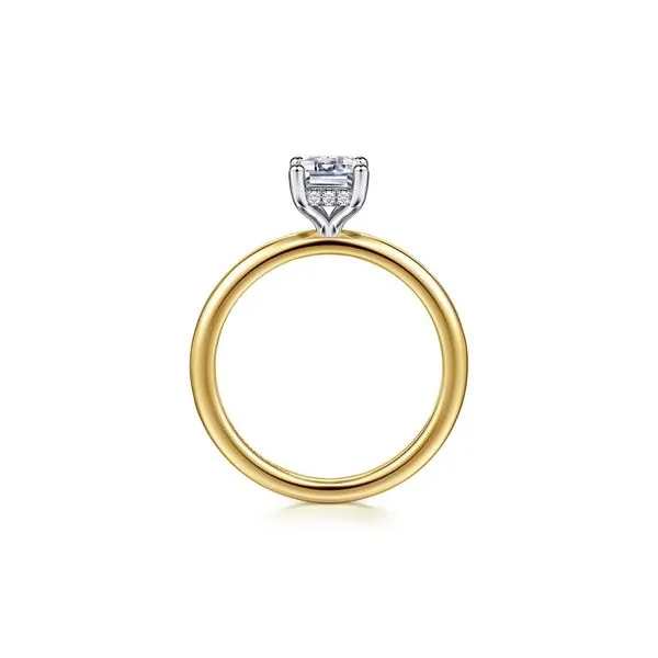 14K White & Yellow Gold Hidden Halo Emerald Cut Diamond Engagement Ring Size 6.5 Image 3 Raleigh Diamond Fine Jewelry Raleigh, NC