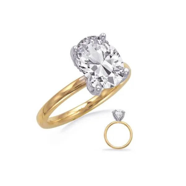 14K White & Yellow Gold 0.10ctw Diamond 4-Prong Semi-Mount for 11X8 Oval Raleigh Diamond Fine Jewelry Raleigh, NC