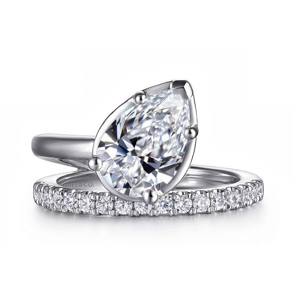 14K White Gold 0.30ctw G-H/SI+ Bezel Pear Wrap Diamond Semi-mount Ring Setting Sz 6.5 Raleigh Diamond Fine Jewelry Raleigh, NC