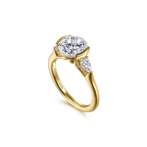 14K Yellow Gold Half Bezel Round 3-Stone 0.30ctw Diamonds 3.56 CZ Size 6.5 Image 2 Raleigh Diamond Fine Jewelry Raleigh, NC